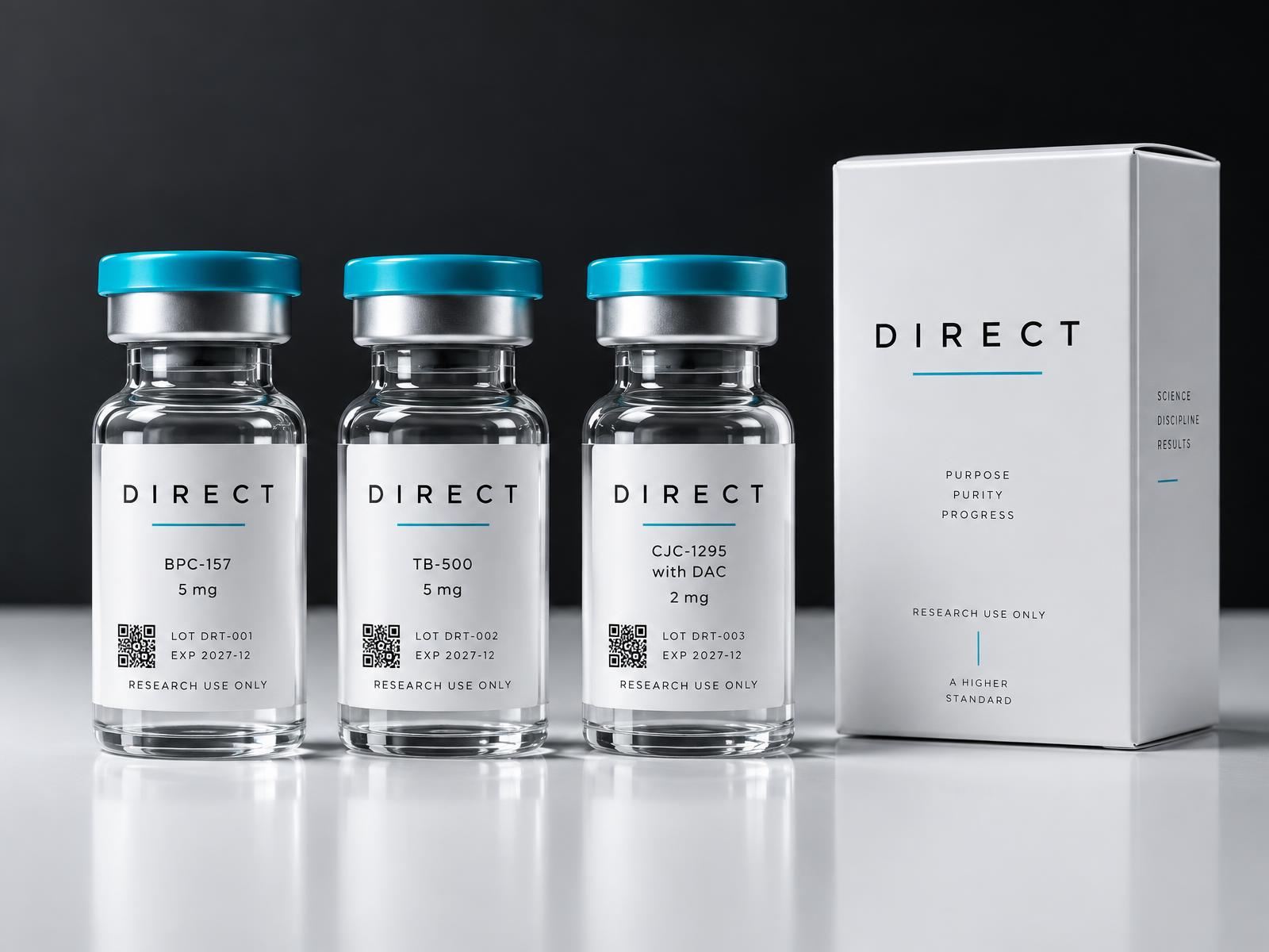 DIRECT research peptide vials and packaging